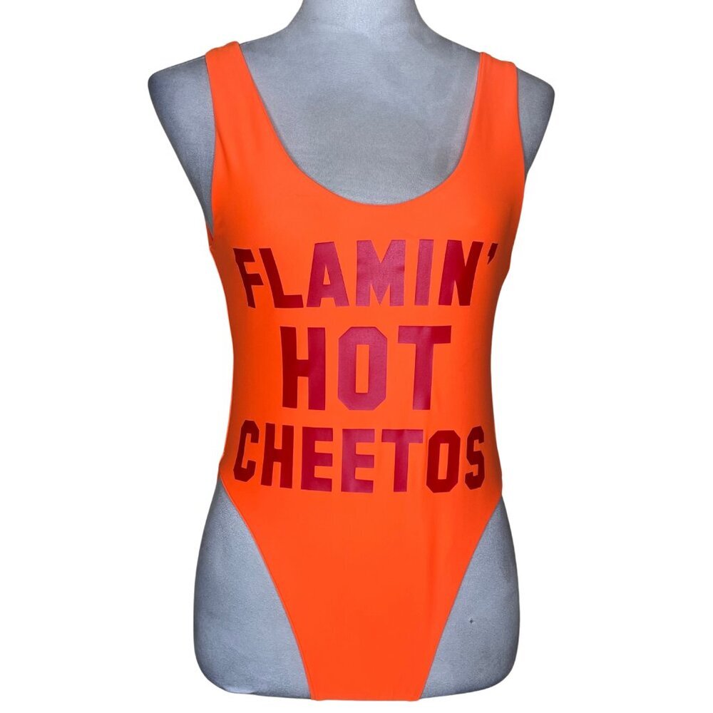 Americana Women's Neon Orange Logo One Piece Swimsuit Sexy Fun Sz M/L